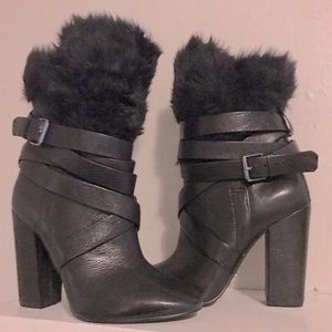 Genuine leather boots with faux fur. 4inch heels